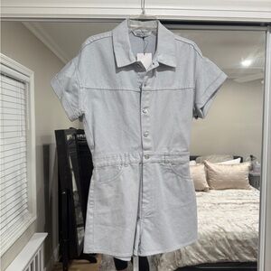 Zara Light Silvery Gray Short-Sleeve Jumpsuit